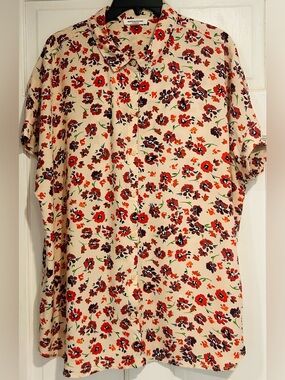 BeachLunchLounge Collection Floral Short Sleeve Button-Up Blouse – XL